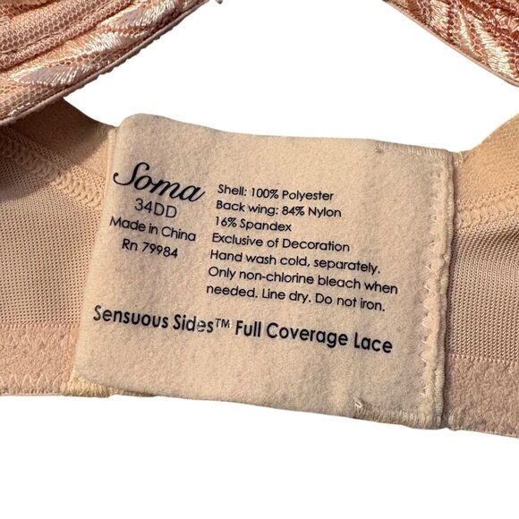 Soma 34DD Sensuous Sides Full Coverage Lace Bra Floral Details - Picture 2 of 3
